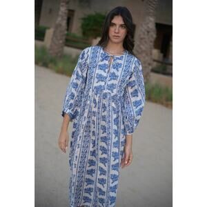 House Of Sundar Blue White Liana Midi Dress Bluebell Cotton M